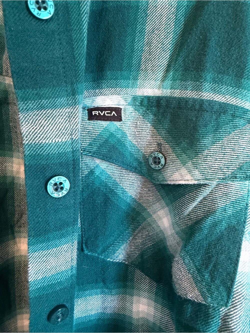 RVCA Women’s Teal Plaid Flannel Button-Up Shirt - Picture 4 of 8